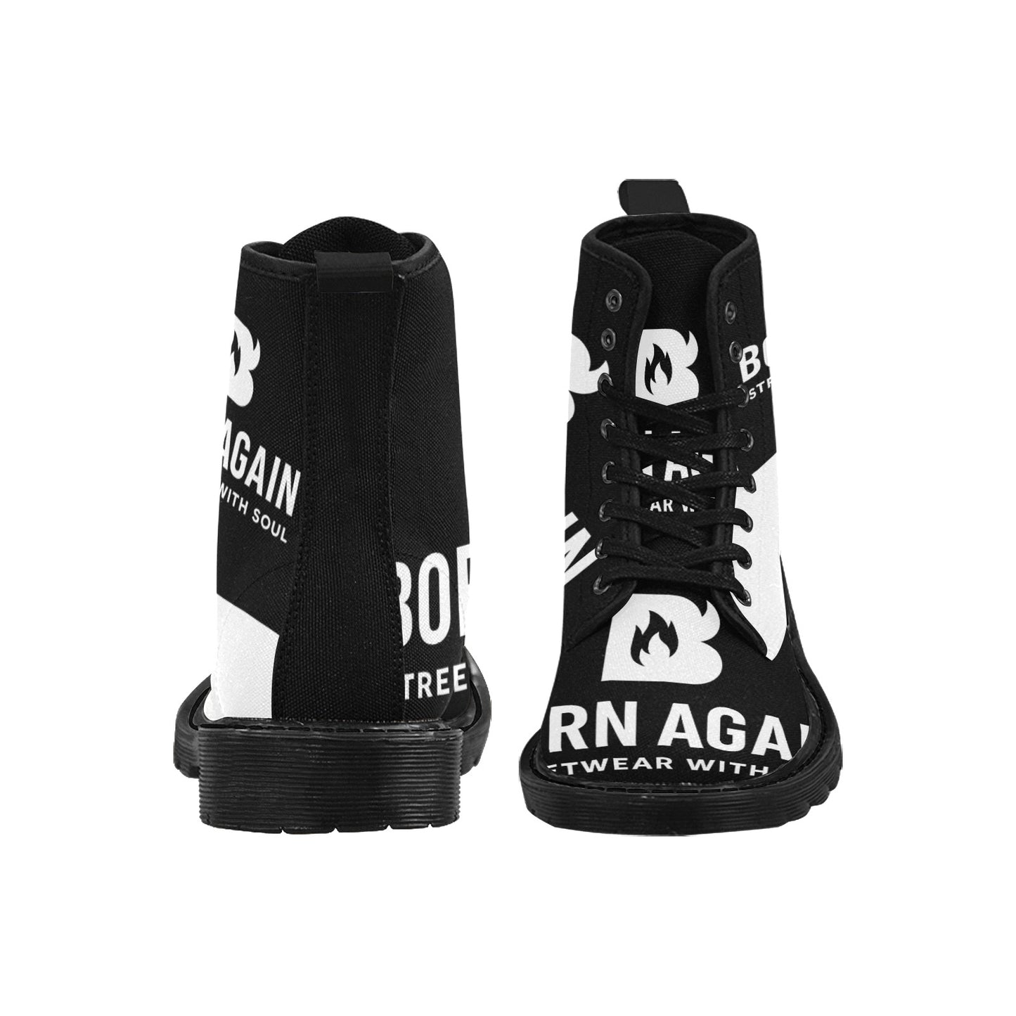Born Again Men's Lace Up Canvas Boots (Model1203H)(Black)