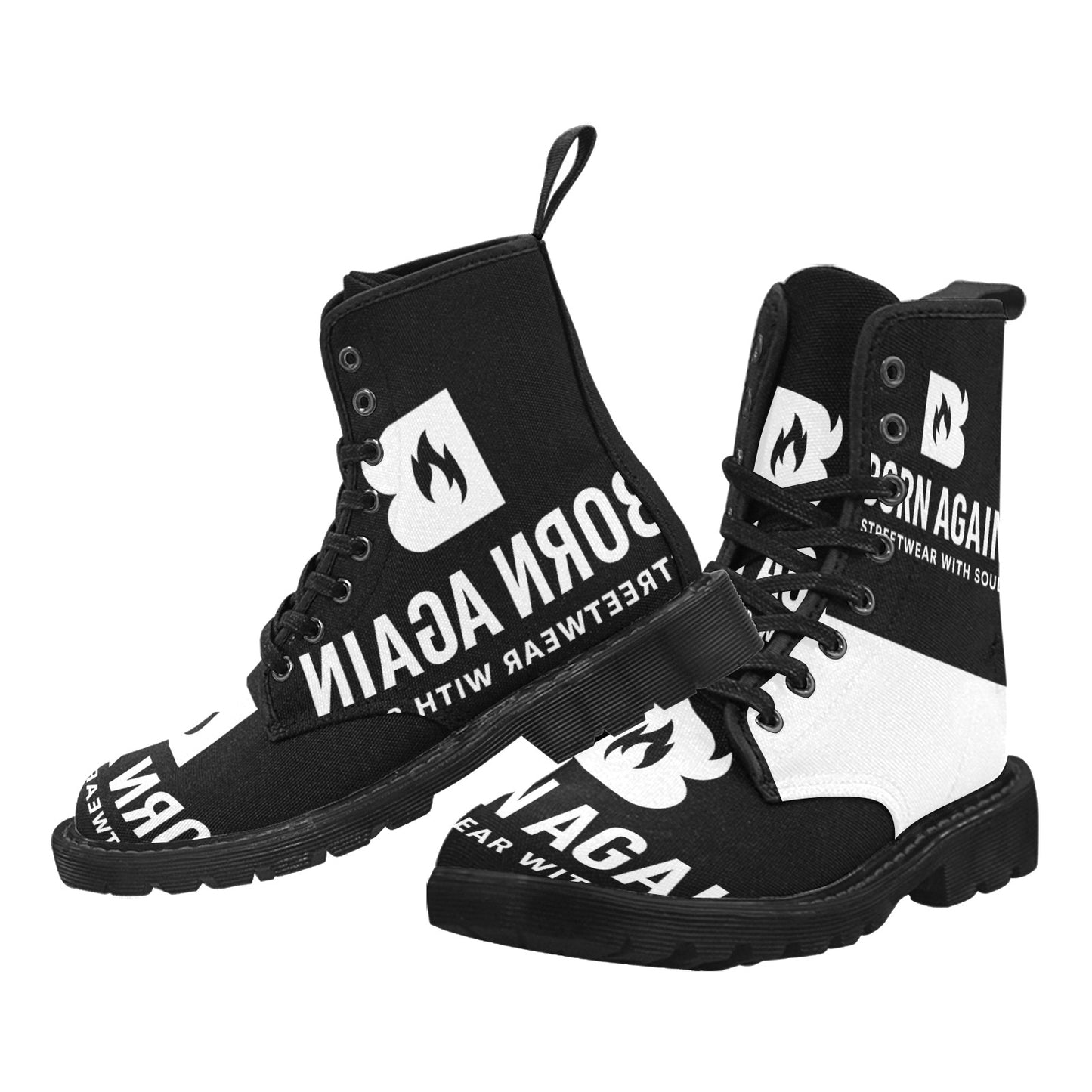 Born Again Men's Lace Up Canvas Boots (Model1203H)(Black)