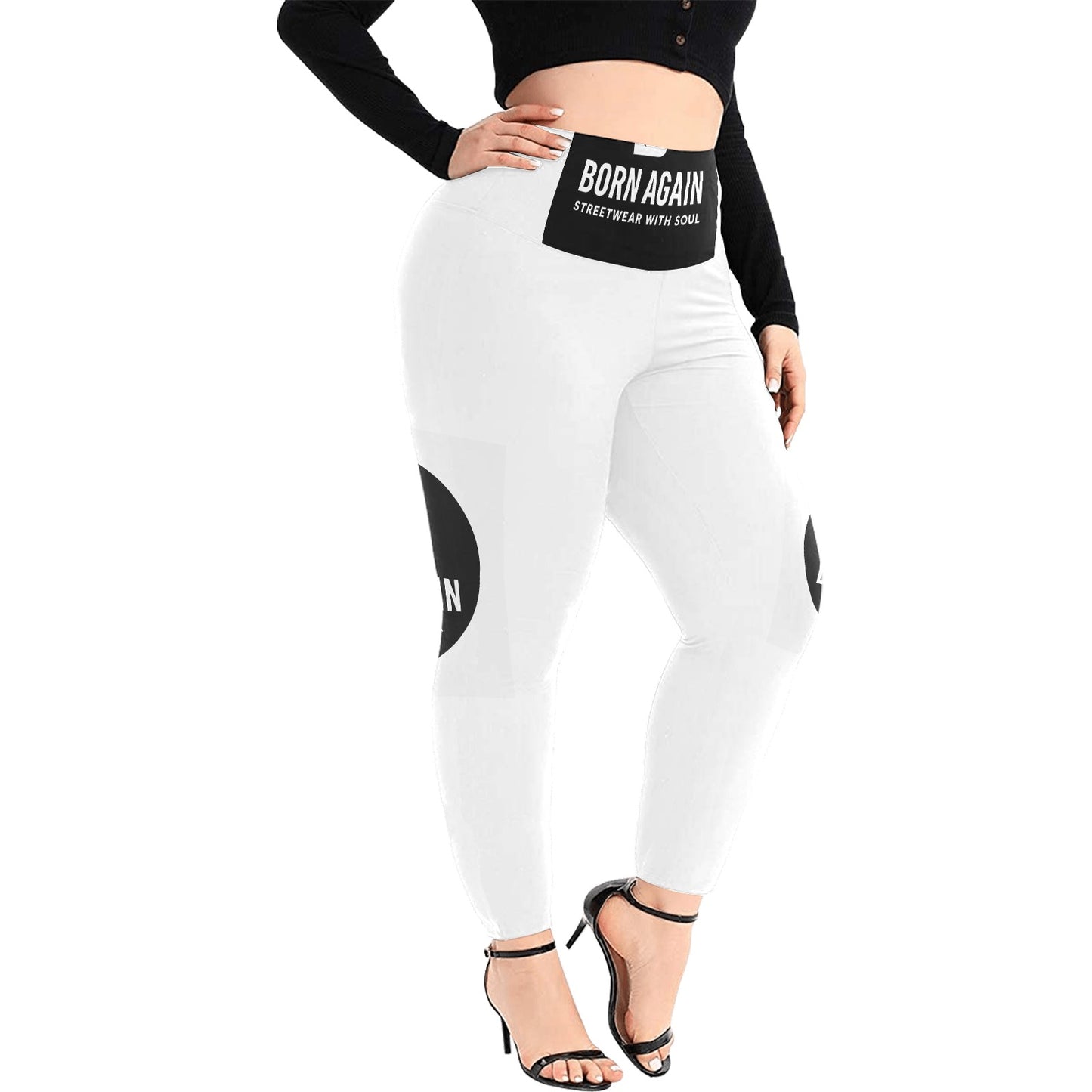 Born Again Women's High Waist Leggings(Plus Size)(ModelL45)