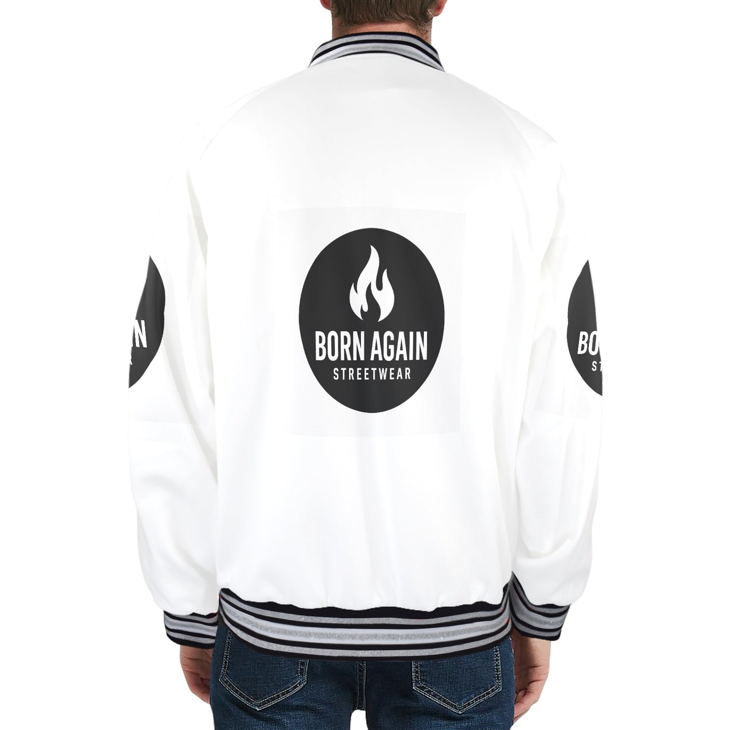 Born Again New Men's Striped Trim Bomber Jacket