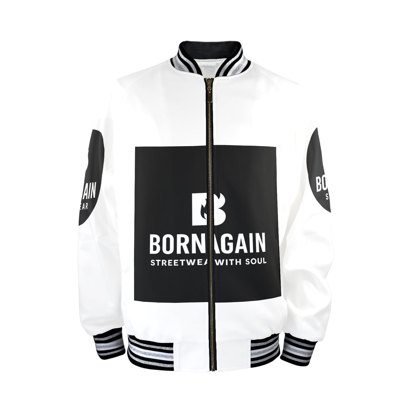 Born Again New Men's Striped Trim Bomber Jacket
