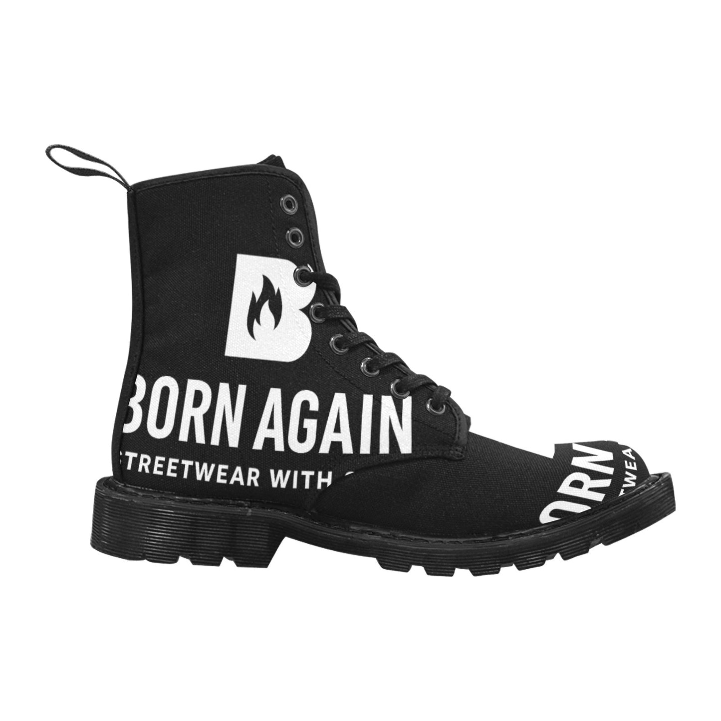 Born Again Men's Lace Up Canvas Boots (Model1203H)(Black)