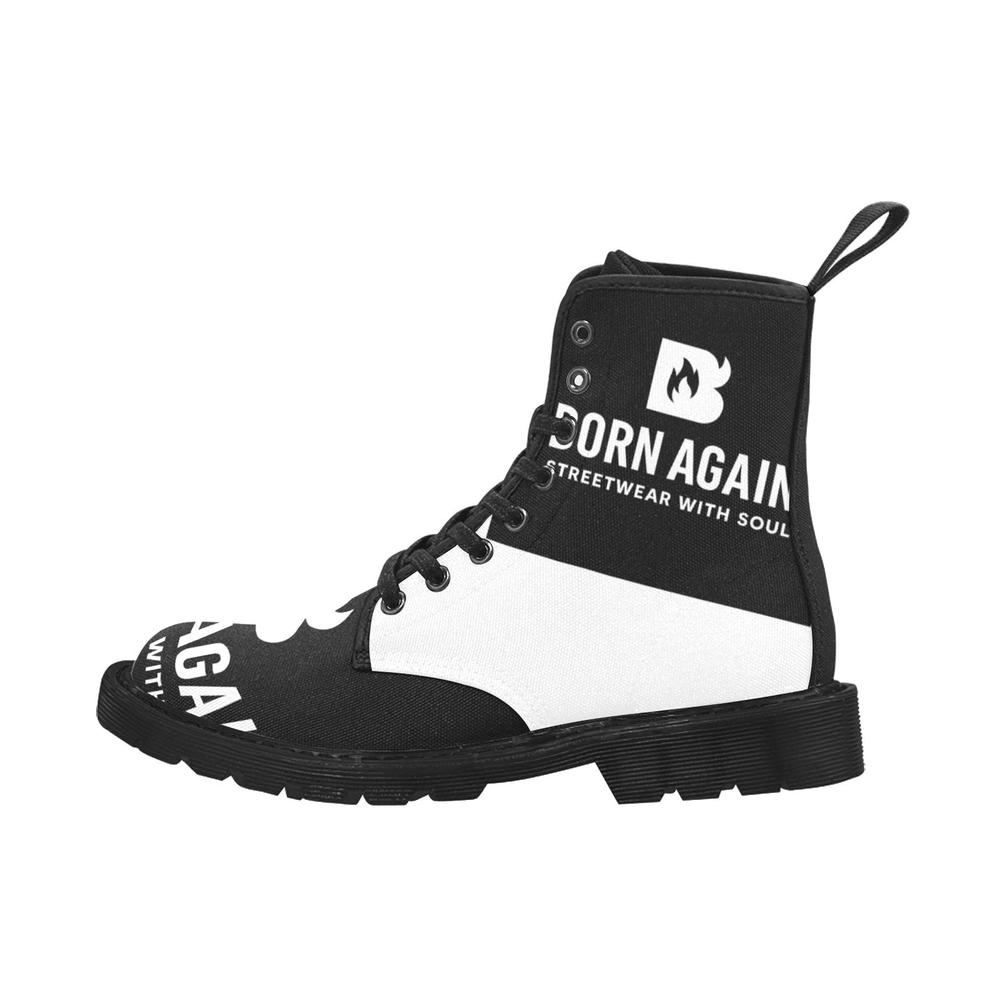 Born Again Men's Lace Up Canvas Boots (Model1203H)(Black)
