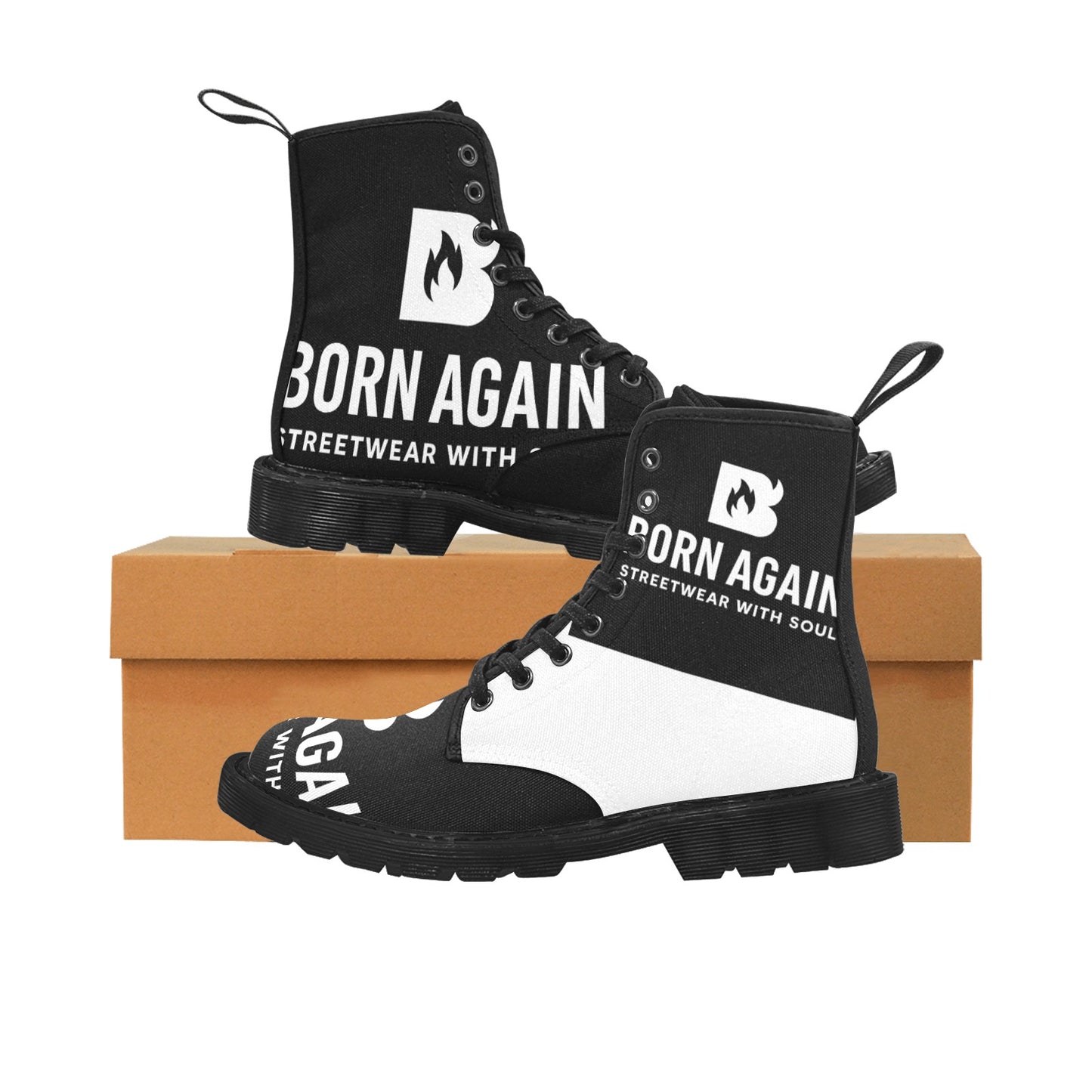 Born Again Men's Lace Up Canvas Boots (Model1203H)(Black)