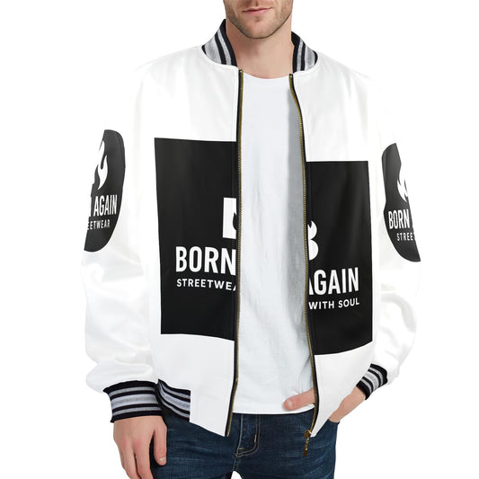 Born Again New Men's Striped Trim Bomber Jacket